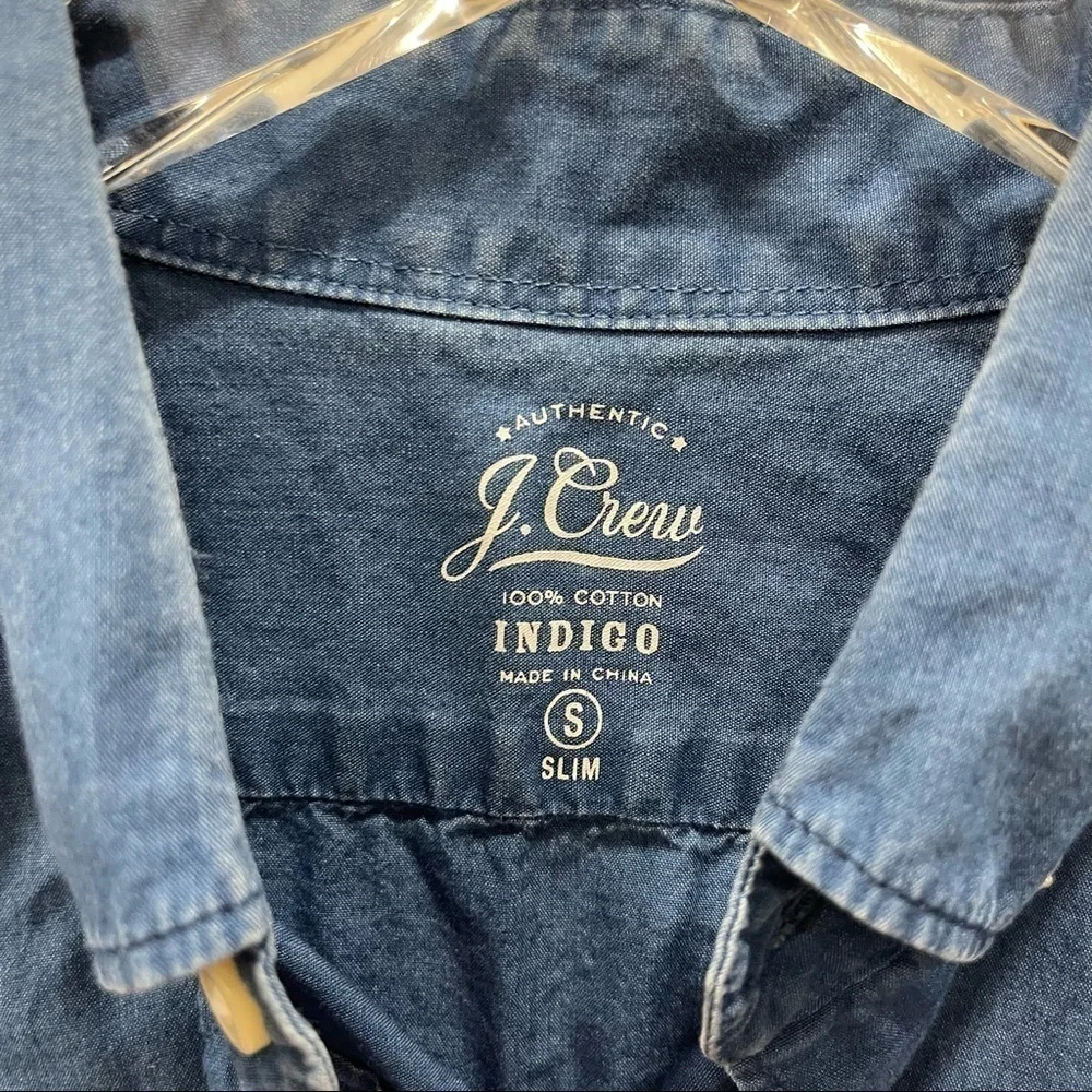 J. Crew Authentic Indigo Cotton Slim Fit Shirt Long Sleeve Blue Small